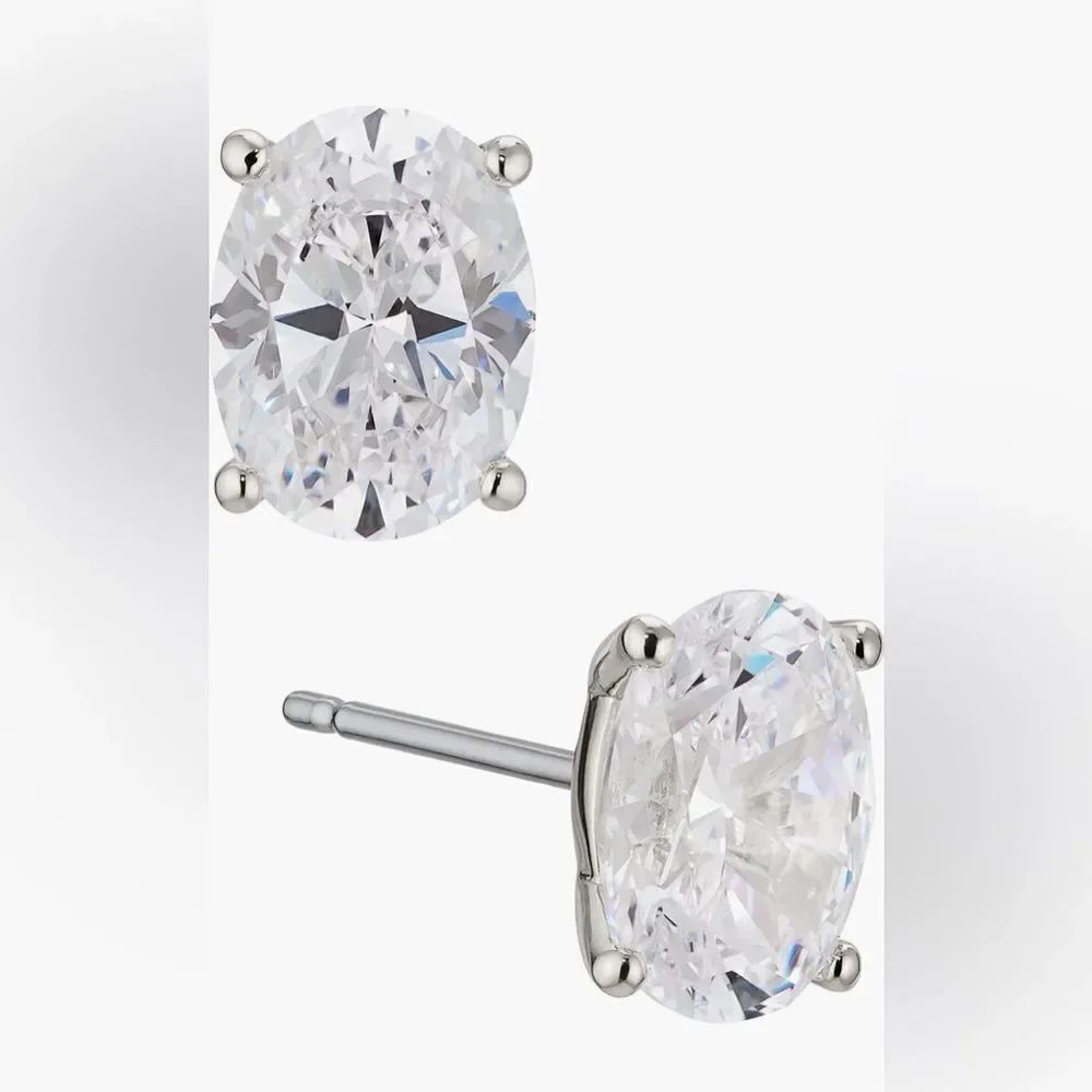 Cubic zirconia oval cut stud earrings super sparkly